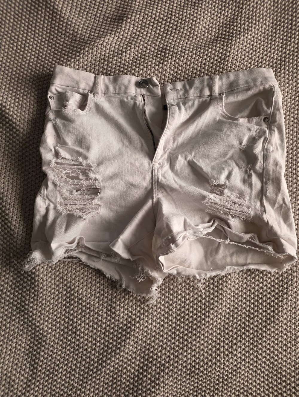 American Eagle Outfitters White Distressed High-Rise Denim Shorts